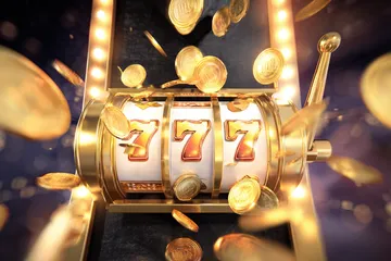 A dramatic shot of winning sevens landing on a slot reel surrounded by shining gold coins, symbolizing big wins.
